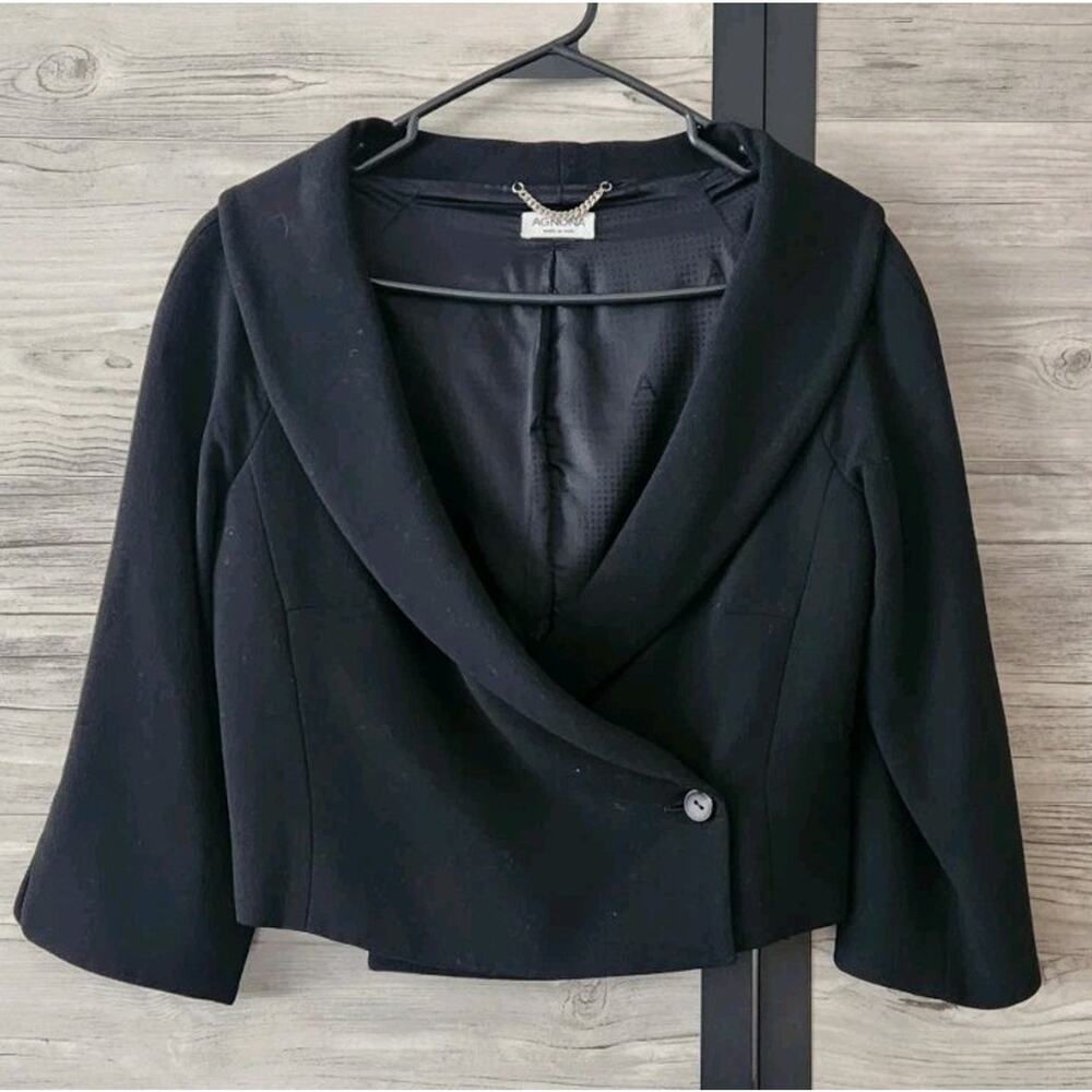 Agnona Women’s Black Blazer Jacket Cropped 3/4 Sleeve Size 42 US 6 Made In Italy